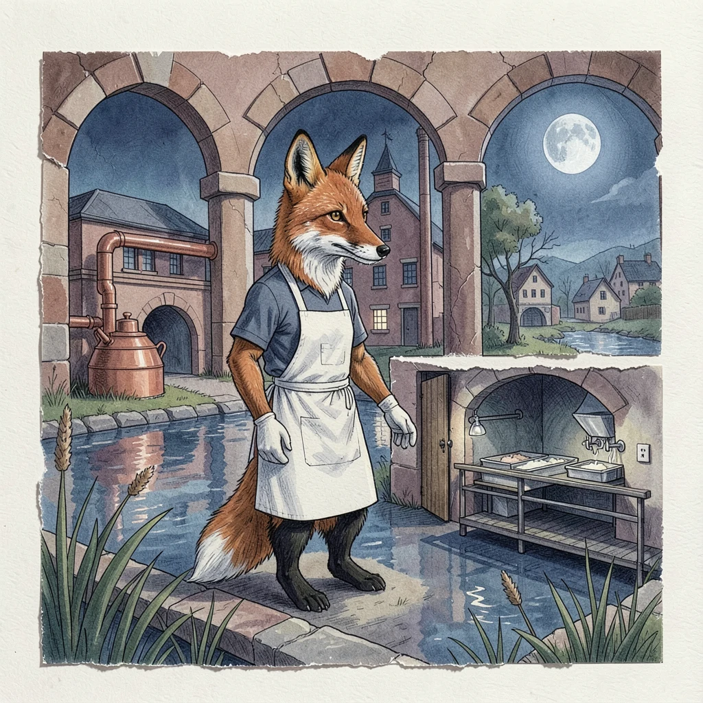Illustration for page 2: Every night, Uncle Ari tied on his flour-white apron and opened the tallest factory in Tidemark.
