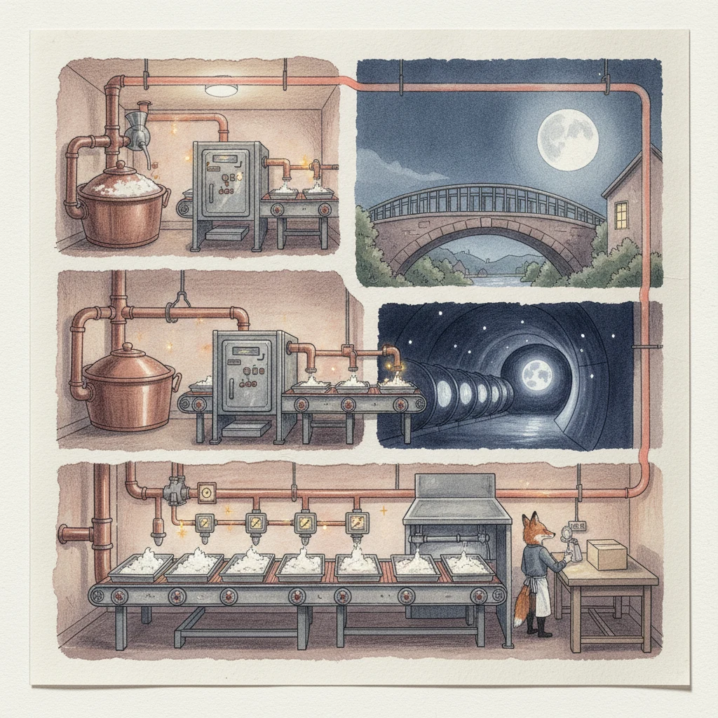 Illustration for page 3: The factory ran on two things: