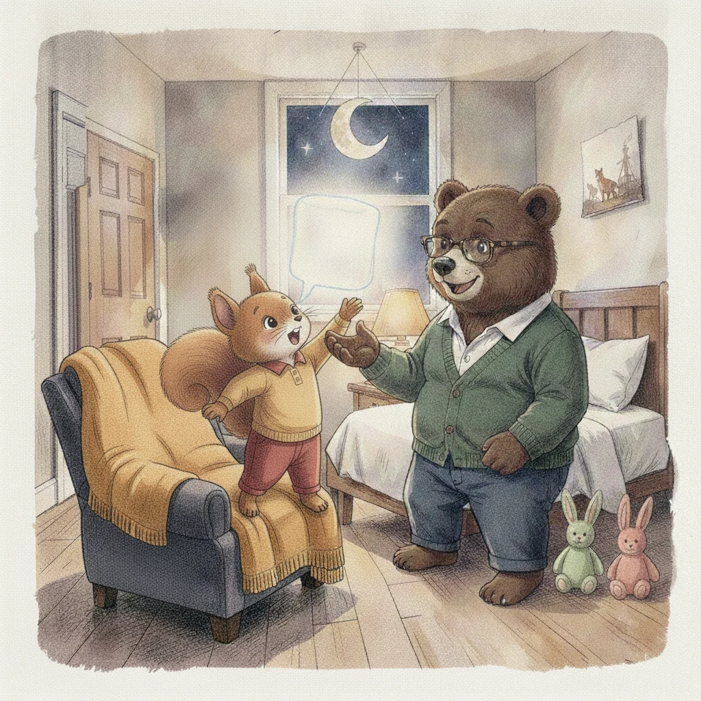 Illustration for page 4: That evening, Daddy began the marshmallow story.