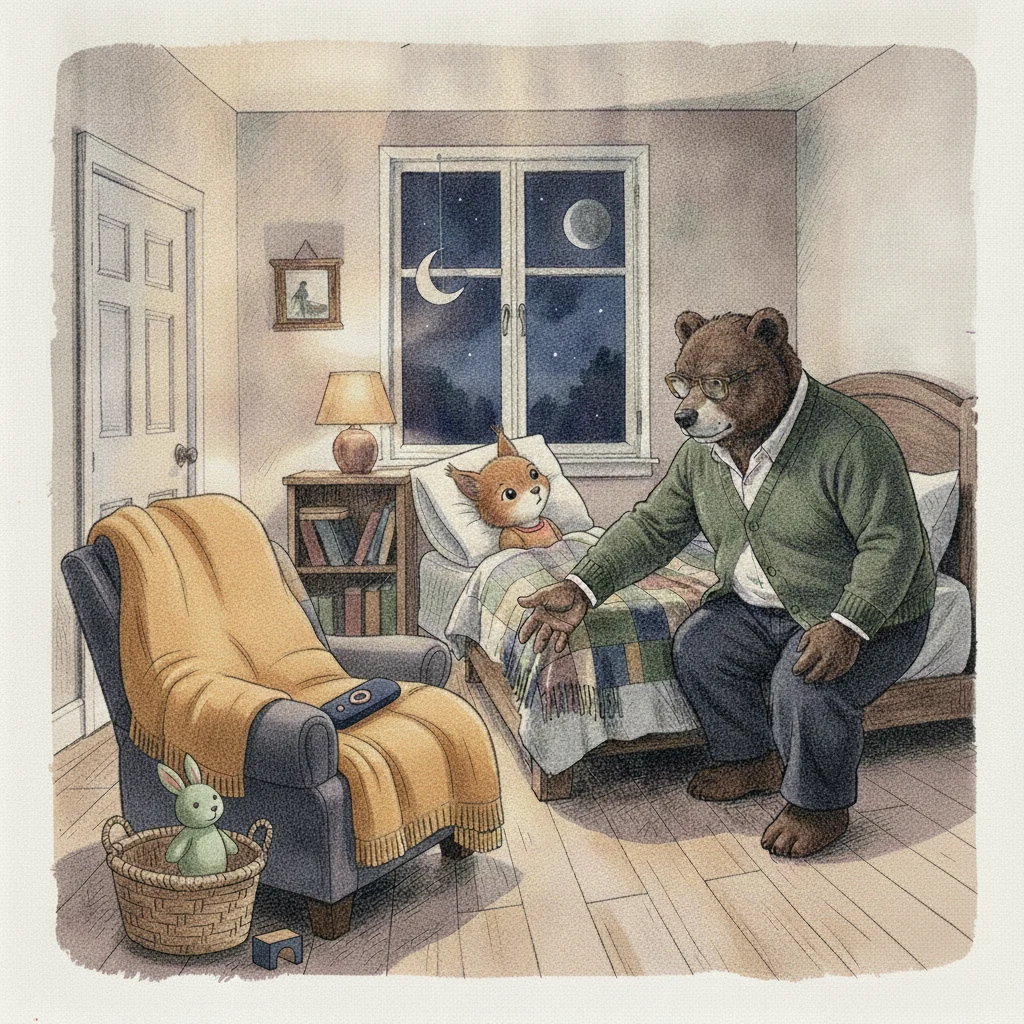 Illustration for page 6: Aurelia looked from her bed to the waiting chair.