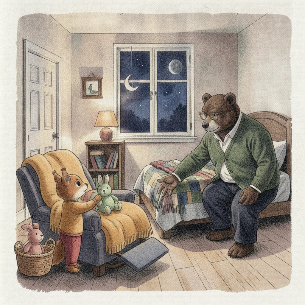 Illustration for page 7: She tested every cushion. She fixed every bunny ear. She remembered one more important instruction.
