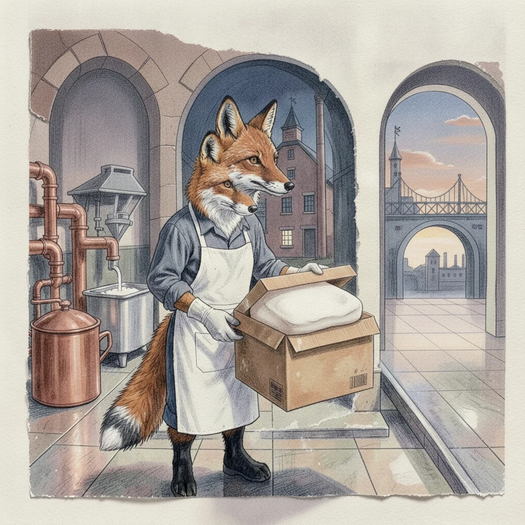 Illustration for page 14: Inside the dream, Uncle Ari lifted one magnificent marshmallow from its starch tray, dusted it clean, and eased it into a box that was almost big enough.